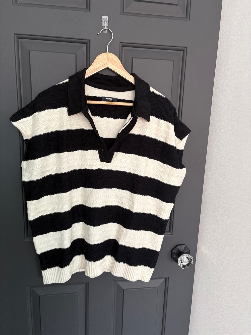 Anthropologie Black and White Striped Polo Sweater Vest